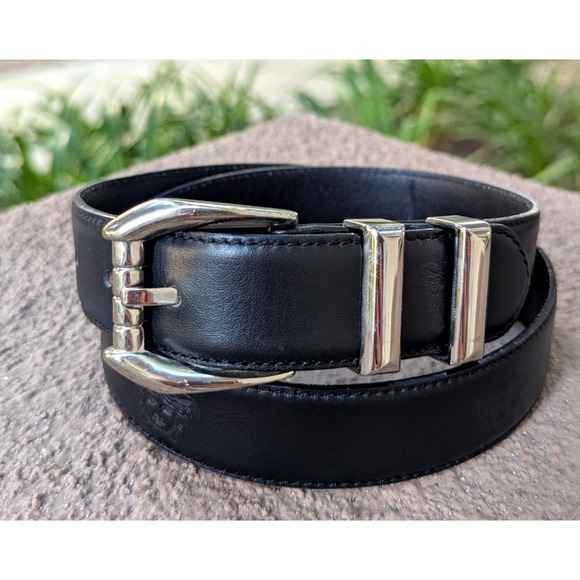 GIANNI VERSACE 90\'s Silver Buckle MEDUSA Belt Black Leather Size 27 28 29 30 31\